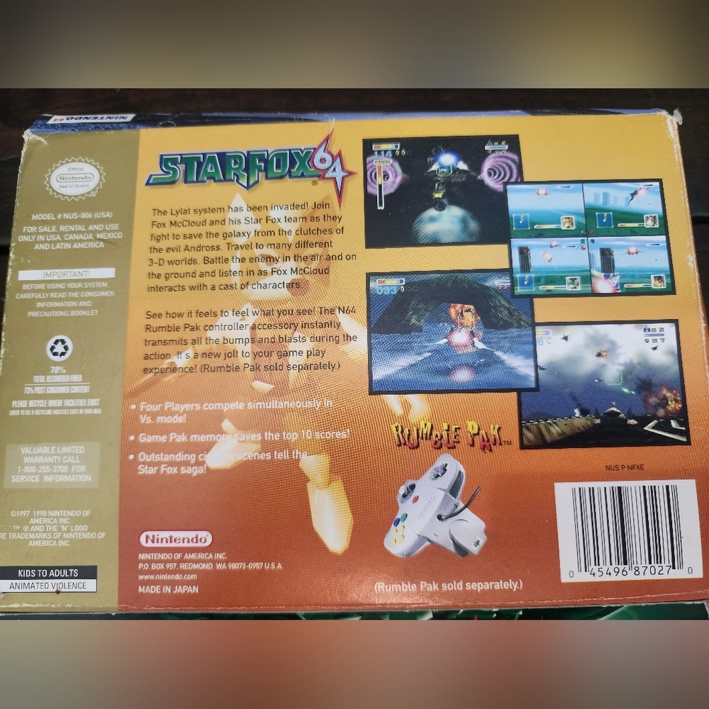 Star Fox 64 Video Game In Box Preowned - Nintendo 64 - Without Rumble Pack - Picture 9 of 14